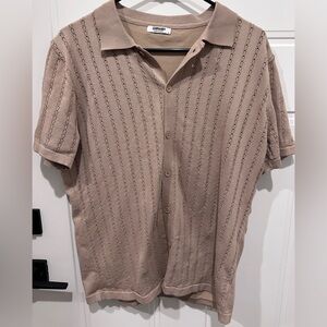 Coofandy Men's Knit Tan Short Sleeve Button-Down Polo